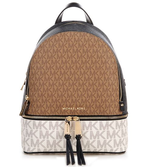 michael kors rhea medium gloss signature backpack|signature rhea zip medium backpack.